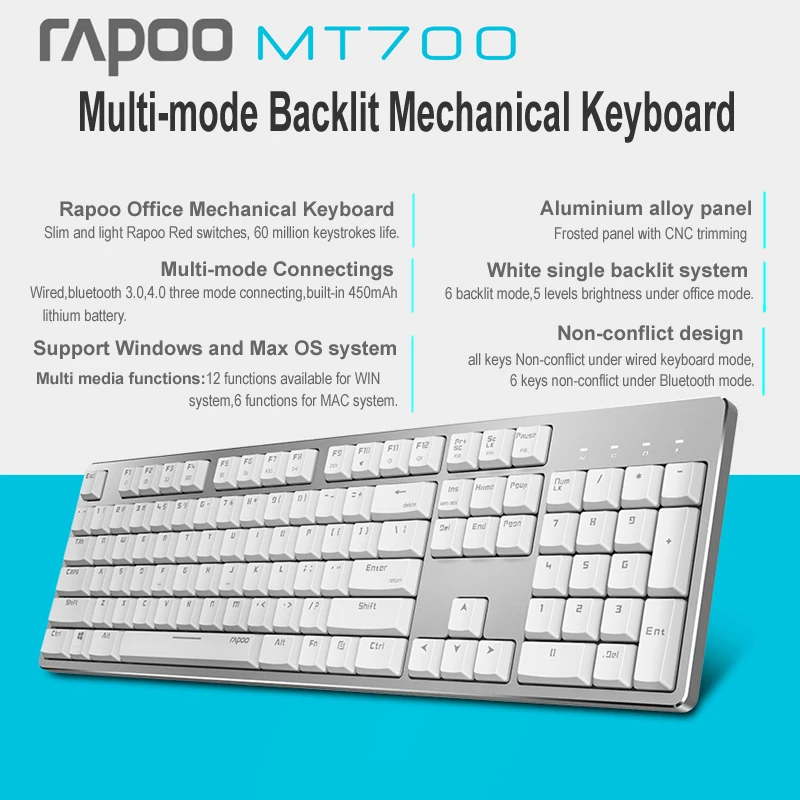 Новый Rapoo подсветкой Перезаряжаемые Bluetooth механическая клавиатура переключаться