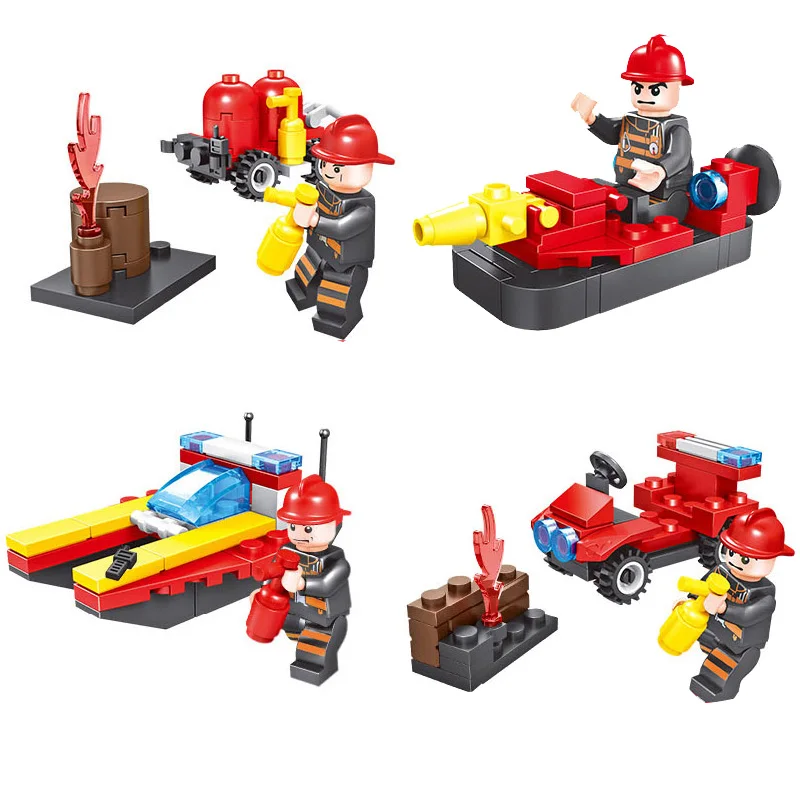 8 in 1 Fire Truck Helicopter Firefighter Building Blocks Compatible Legoed City Fireman Action Figures Enlighten Bricks For Kids | Игрушки и