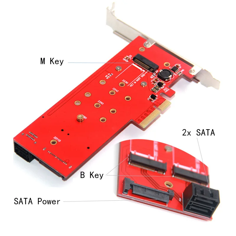 SATA 15Pin Мощность 2 SATA подключения Материнская плата PCIE для M2 адаптер PCIE X4 до 1 Порты и разъёмы M ключ NVMe M.2+ 2 Порты и разъёмы B Ключ NGFF M.2 переходная карта