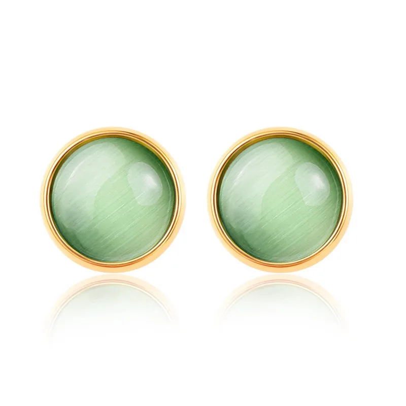 Cute Women Earrings Colorful Round Small Stainless Steel Stud Cat Eye Stone Earings Brincos Para As Mulheres Oorbellen | Украшения и
