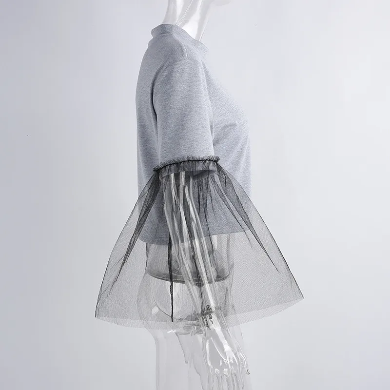 Новое поступление рубашка женские топы серая черная расклешенная сетка с