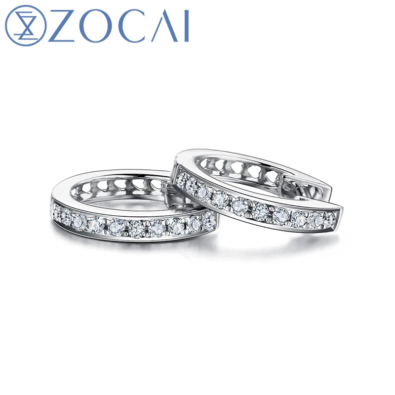 Серьги кольца ZOCAI из настоящего 18 каратного белого золота с бриллиантами 0 12