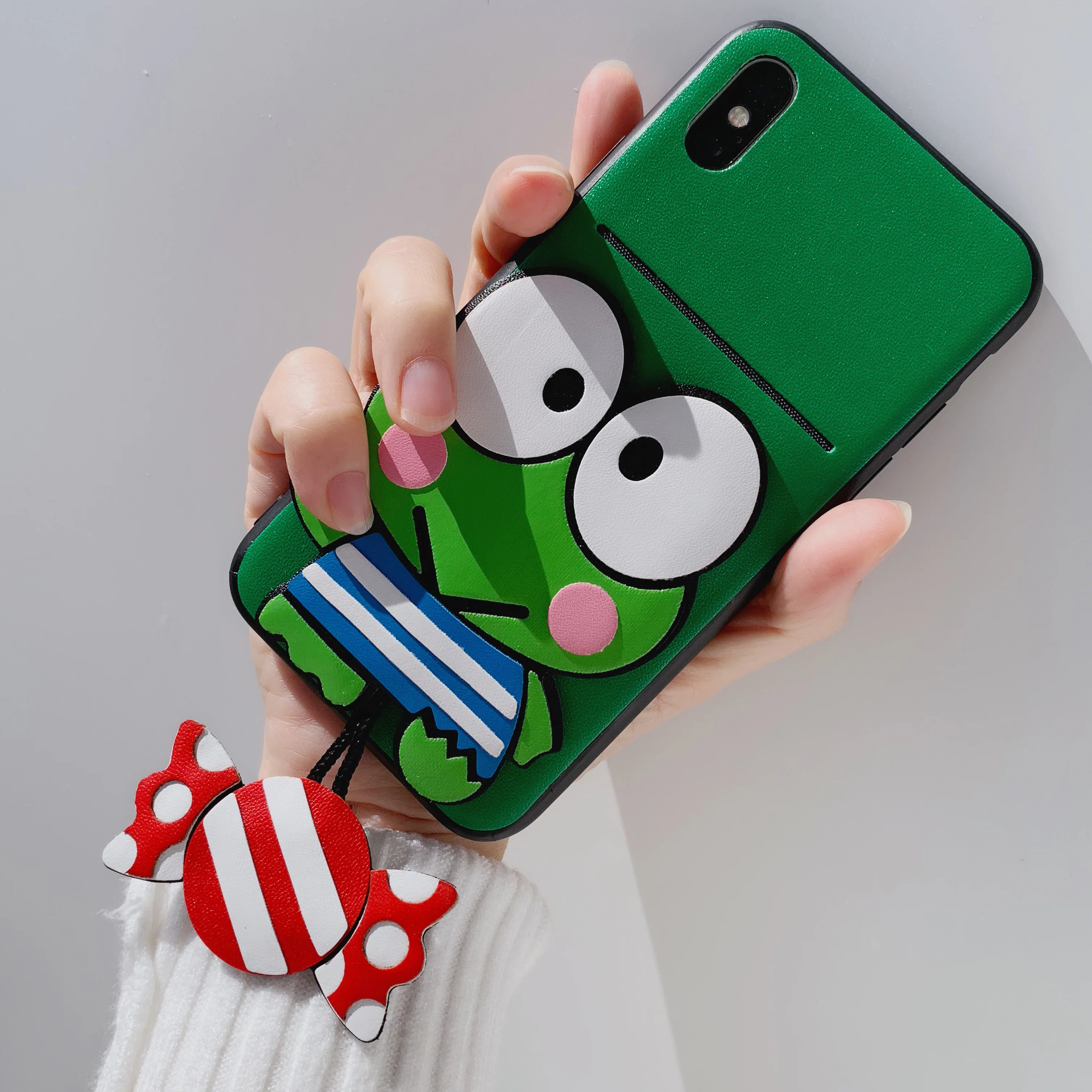 Карточный Карманный чехол для телефона iPhone xs max Leather X Xr 3d лягушка мультяшный кулон