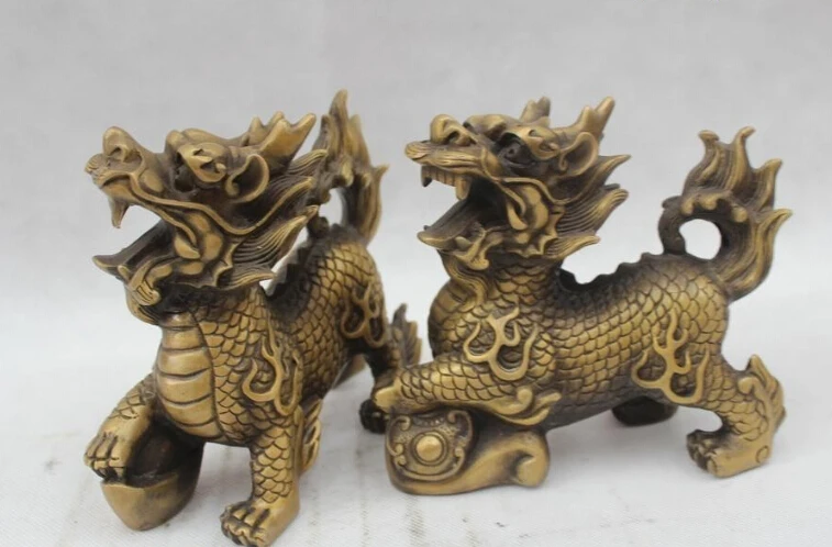 8 &quotКитайский Народный Чистая Бронзовый Лаки отличные Деньги рисунок Kylin Статуя