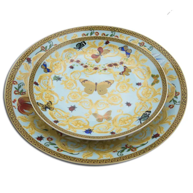 

European Butterfly Bone China Western Dish Plate Beautiful Ceramic Tableware Hotel Decorative Plate For Dessert,Steak,Snack