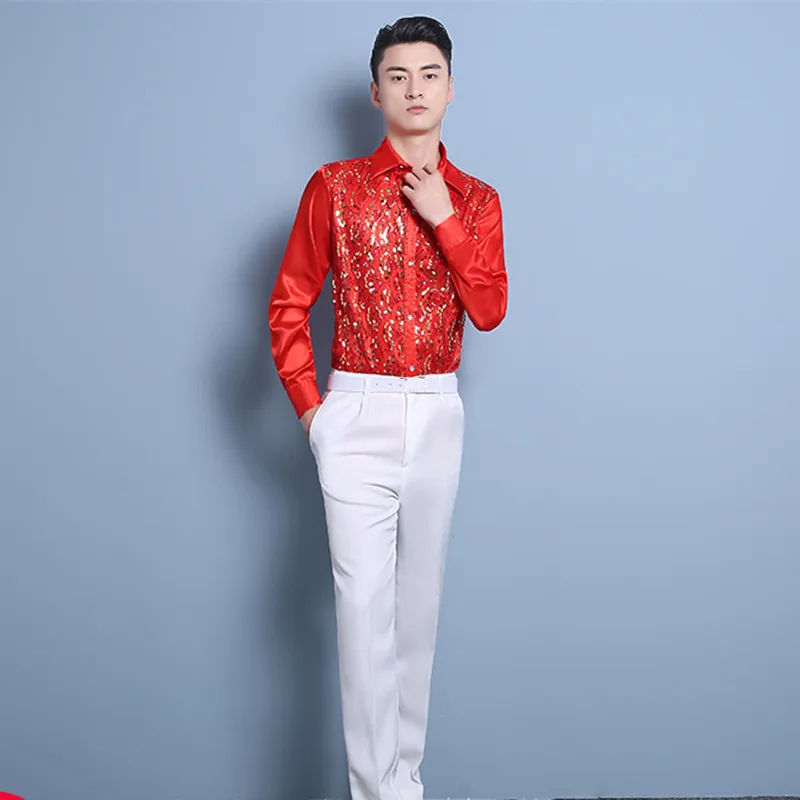 Мужские облегающие рубашки с длинным рукавом Formale яркая рубашка блестками костюм
