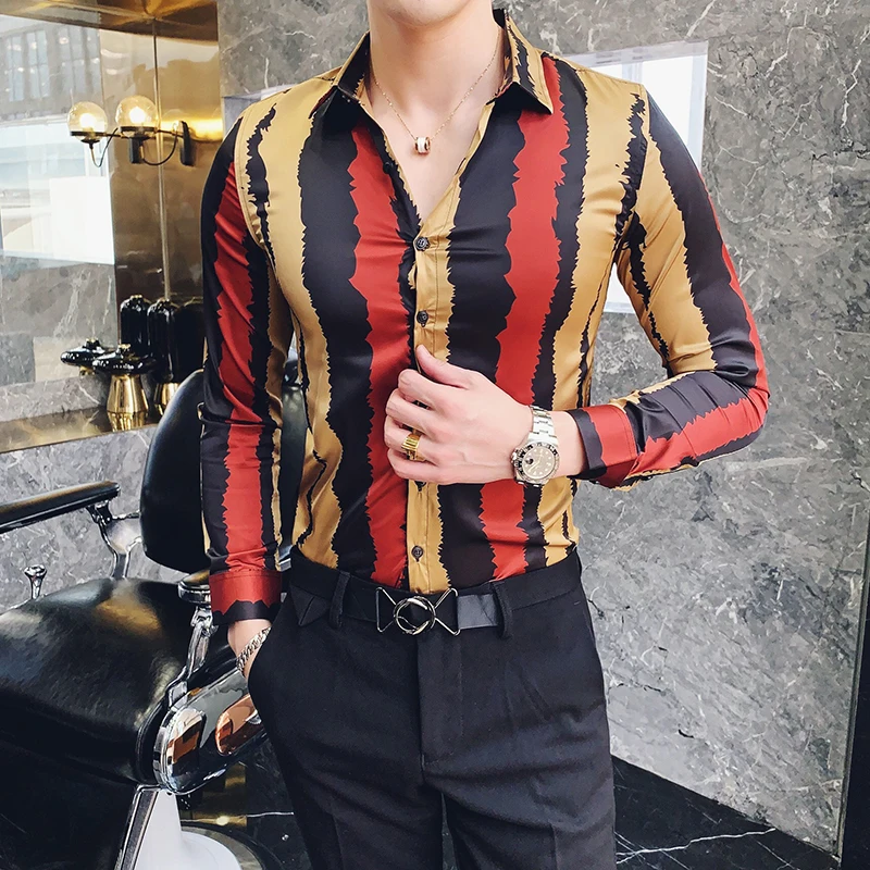 Мужская рубашка в полоску с острыми зубами Camisa Social Masculina приталенная Корейская