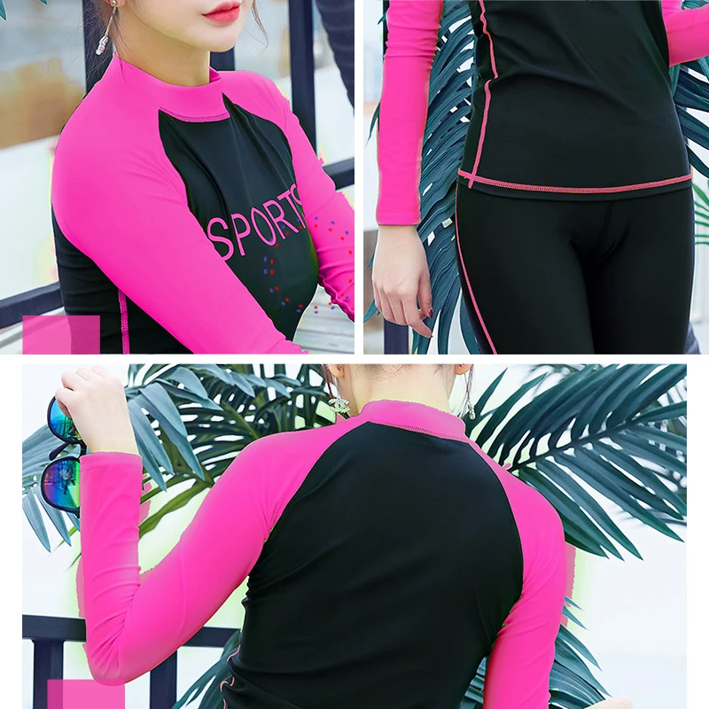 JAZERO 2018 Print Two-Piece Suits Cute Long Sleeve Women's Swimming Suit Swim Surf Diving Swimsuit For Girls Large Swimwear | Спорт и