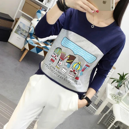 Long sleeve blue Осенняя футболка для кормящих забавная рубашка для беременных хлопковая футболка с длинными рукавами и круглым вырезом для кормящих - Цвет: Long sleeve blue