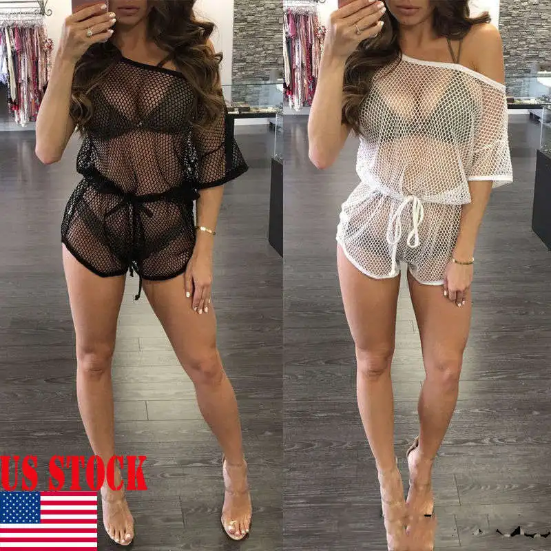 Женское летнее пляжное платье США кружевное вязаное бикини накидка в сеточку