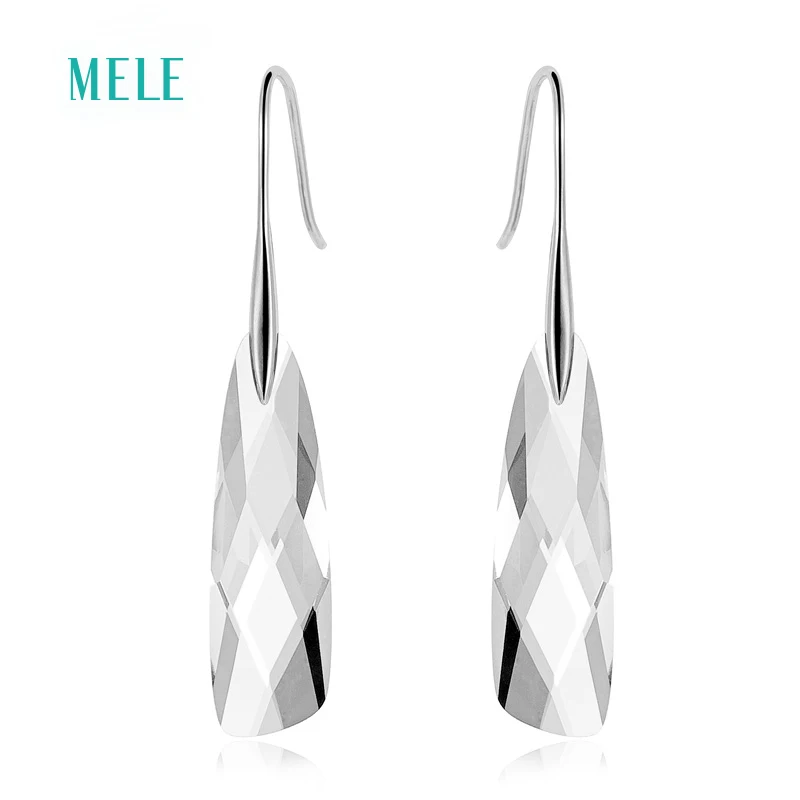 MELE натуральный белый Хрустальная серебряная серьга специальный размер в 9 мм * 32