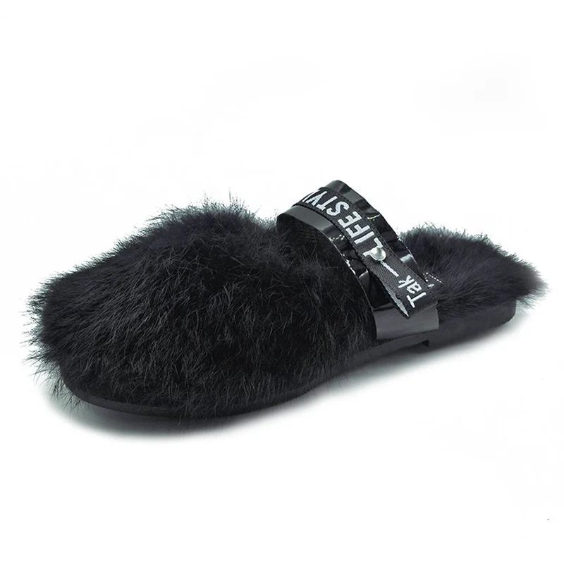 2018 Winter Home Slippers Women Mules Real Fur Flip Flops Slides Hourse Indoor Flat Shoes | Обувь