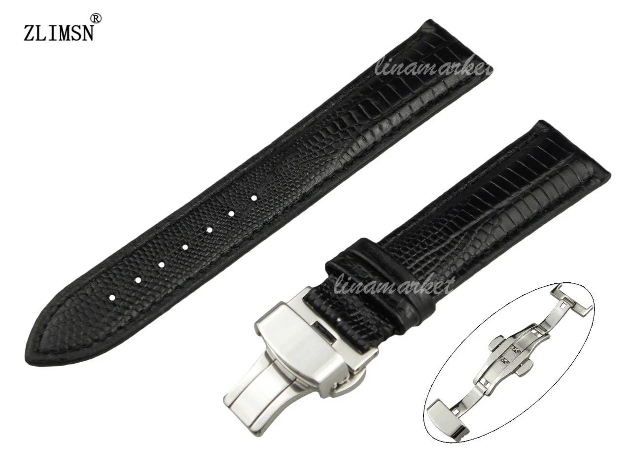 

ZLIMSN Genuine Leather Watchband 18 20 22 24mm Watch Strap Double Buttons Butterfly Buckle Watches Accessories Relojes Hombre