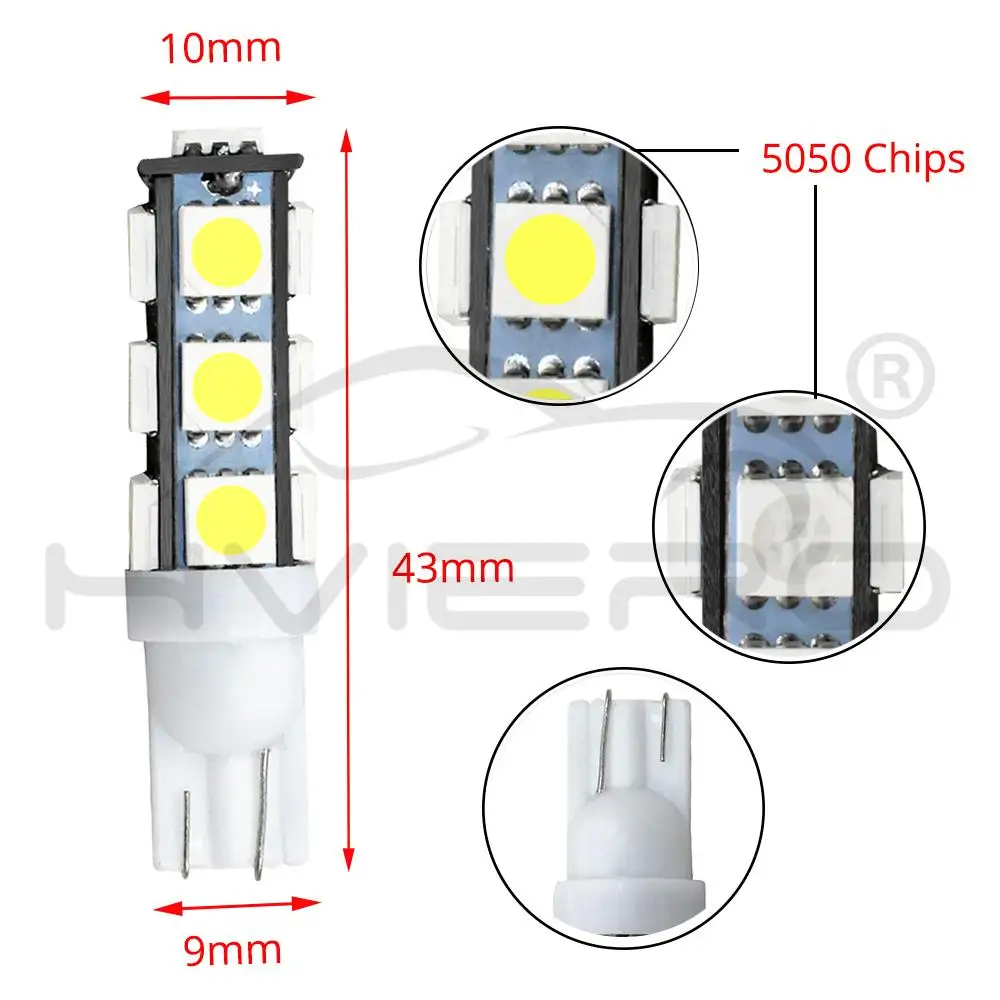 10X белый T10 5050 13smd 194 168 192 Автомобиль Авто Светодиодный Боковой габаритный фонарь Парковка резервная лампочка 194 168 W5W светодиодный Клин лампа AC/DC 12V