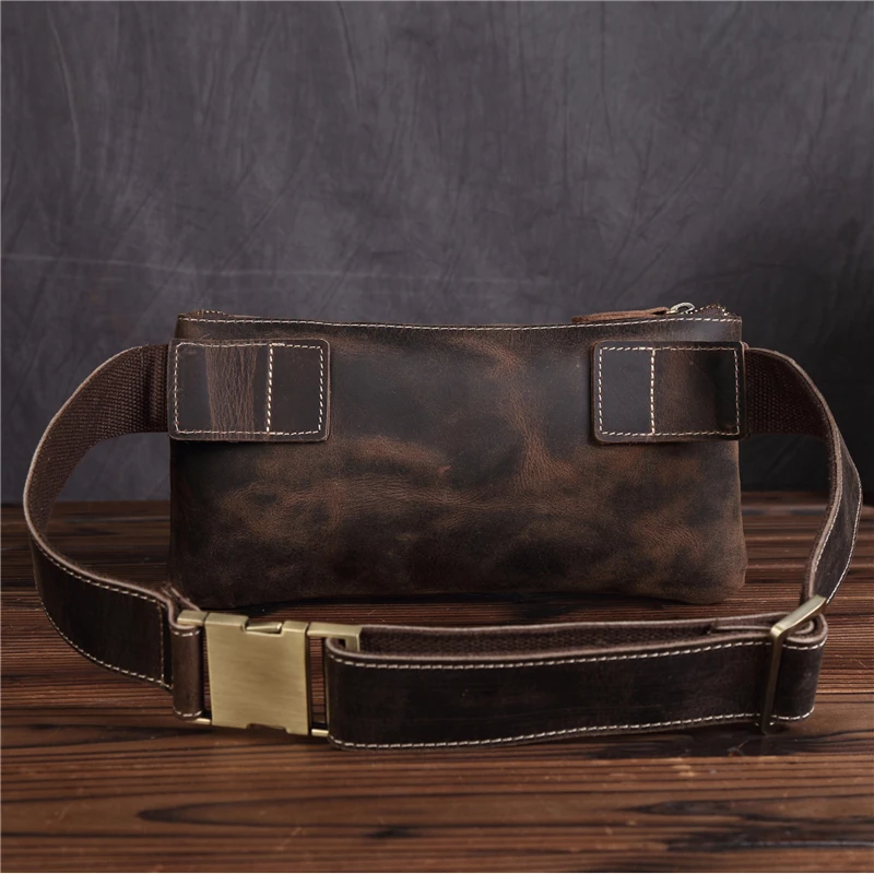 Real Leather men Casual Design Small Waist Bag Cowhide Fashion Hook Bum Bag Waist Belt Pack Cigarette Case 5.5