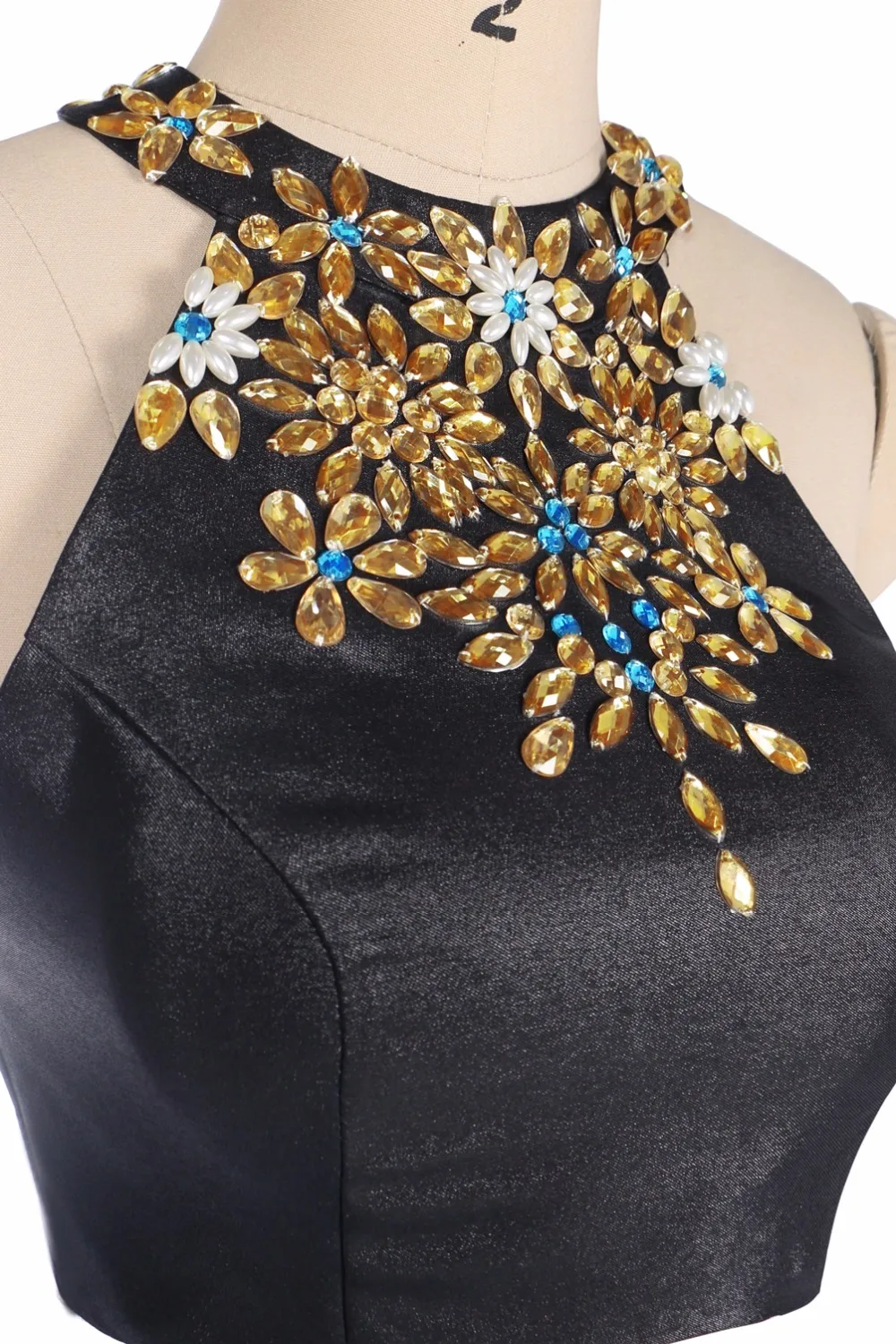 Сексуальный Холтер из двух частей Выпускные платья 2018 модные длинные с отделкой