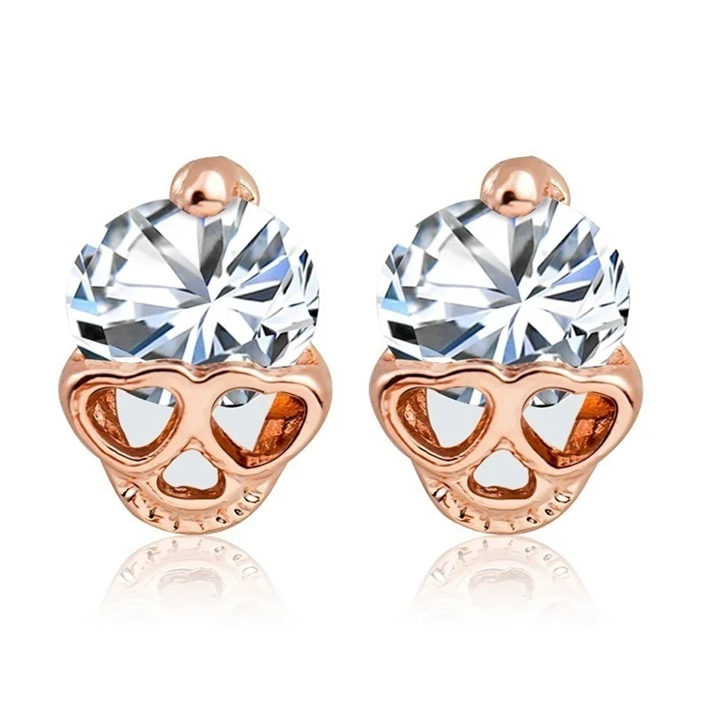 WKOUD Alloy skull heart anti-allergy rose gold silver color Stud Earrings for women popular lady jewelry | Украшения и аксессуары