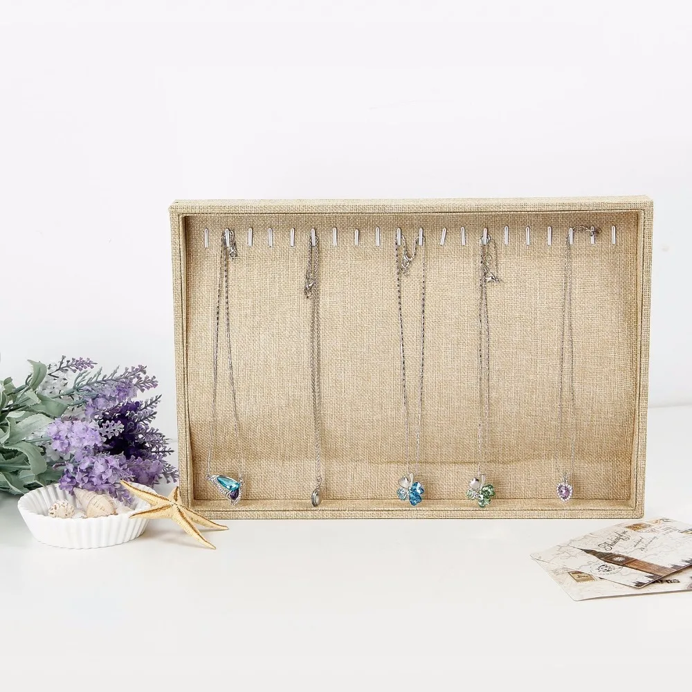 

1pcs Sackcloth Stackable 20 Hooks Jewelry Tray Necklace Display Showcase Organizer