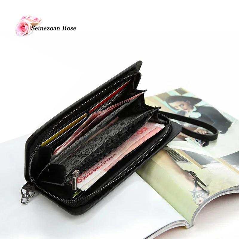 2016 Мода Женщины Черепа Кошельки Дамы Напульсники Сумки Длинные женщины