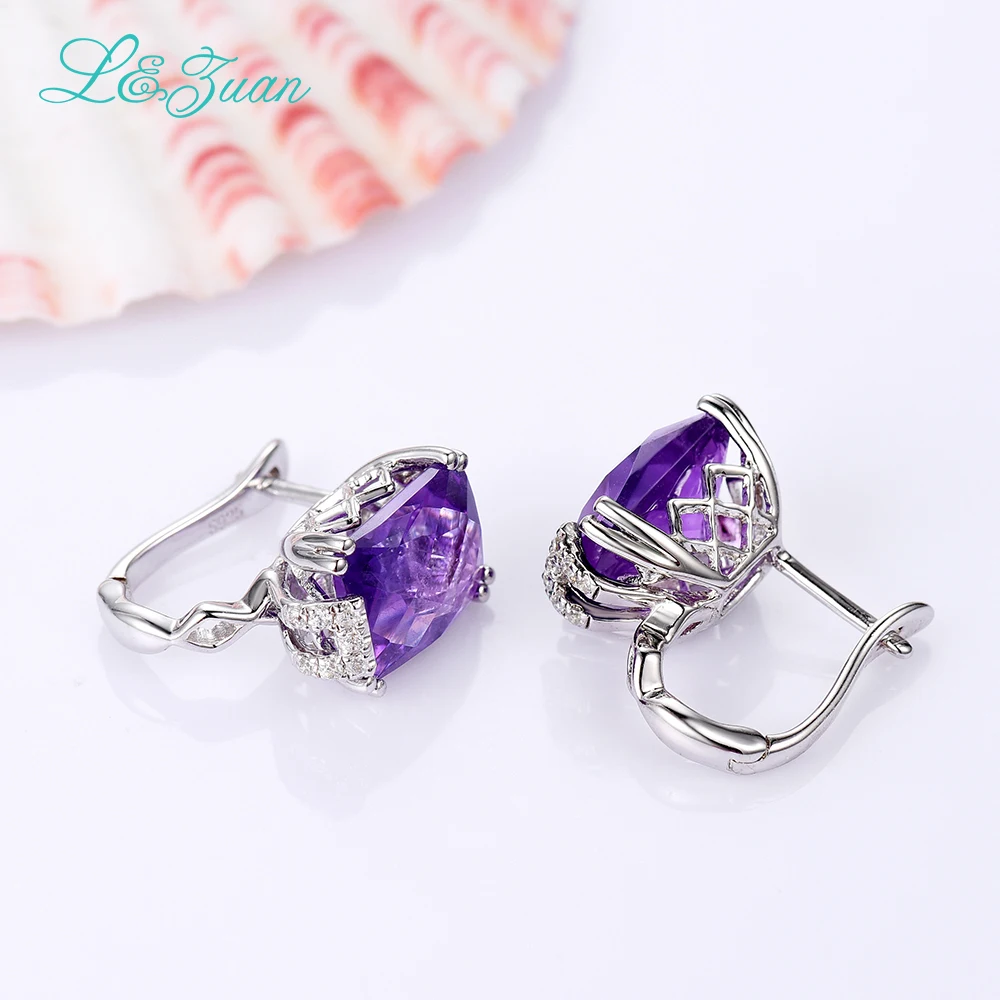 L& zuan, натуральный, 6.11ct, аметист, элегантные серьги-клипсы для женщин, 925 пробы, серебро, фиолетовый, драгоценный камень, серьги, серебро, хорошее ювелирное изделие