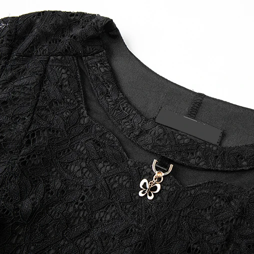 

Queechalle New 2021 Autumn Dress Women's O Neck Hollow Out Long Sleeve Lace Dress Female 3XL 4XL 5XL Plus Size Dresses A-line
