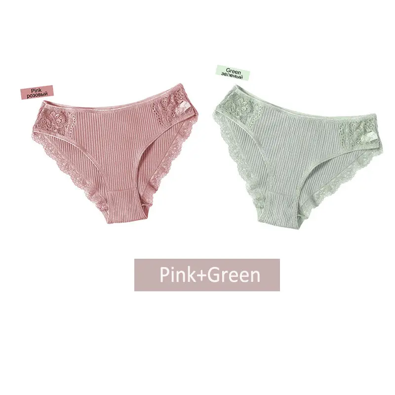 pinkgreen Нижнее белье женские хлопковые трусики женские кружевные трусики нижнее белье женские удобные Цветочные трусы женские трусики для девочек - Цвет: pinkgreen