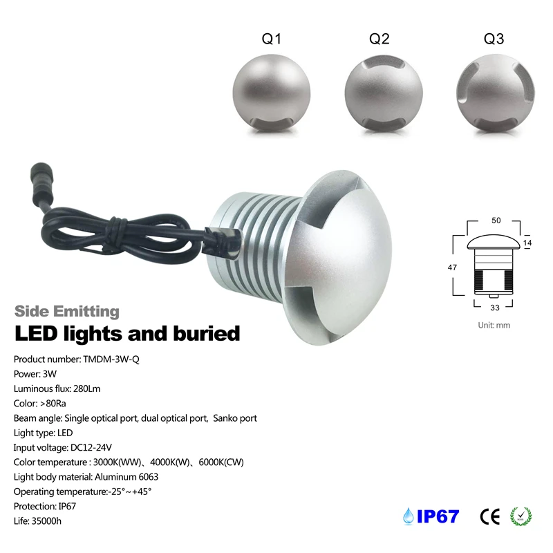 Утопленная светодиодная подземная лампа 3 Вт CREE IP67 12 В 24 В|deck led|led undergroundfloor light |