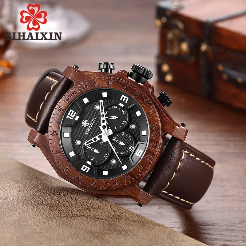 SIHAIXIN деревянные мужские часы Топ бренд класса люкс Horloges Mannen хронограф кварцевые