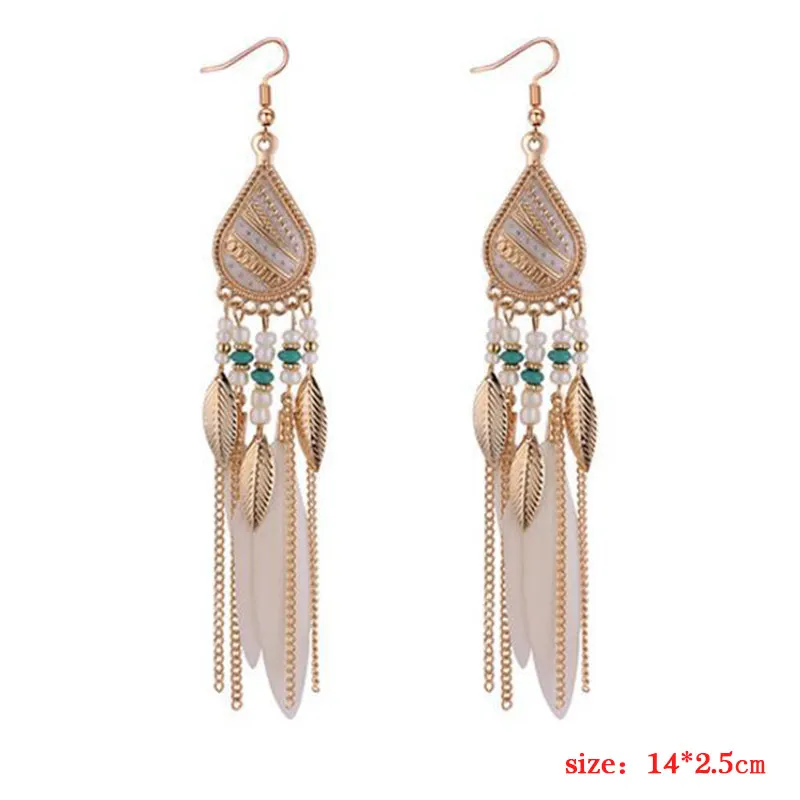 Модные Винтажные бусины новые серьги с перьями для женщин циркониевые круглые