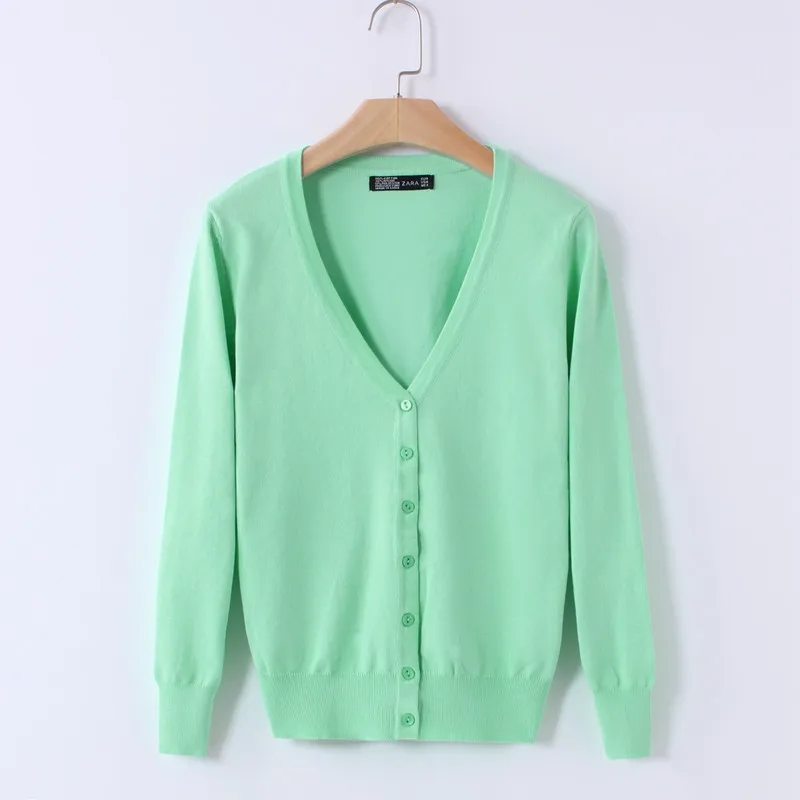 light green 20 однотонных цветов Женский вязаный кардиган пальто осень зима Повседневный свитер с v-образным вырезом и длинным рукавом женский большой размер 3XL 4XL R628 - Цвет: light green