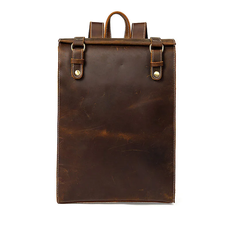 Brown Crazy horse, мужской рюкзак из натуральной кожи, 15 дюймов, сумка для ноутбука, деловая, винтажная, коровья кожа, рюкзак для путешествий, мужской рюкзак, школьные сумки - Цвет: Brown