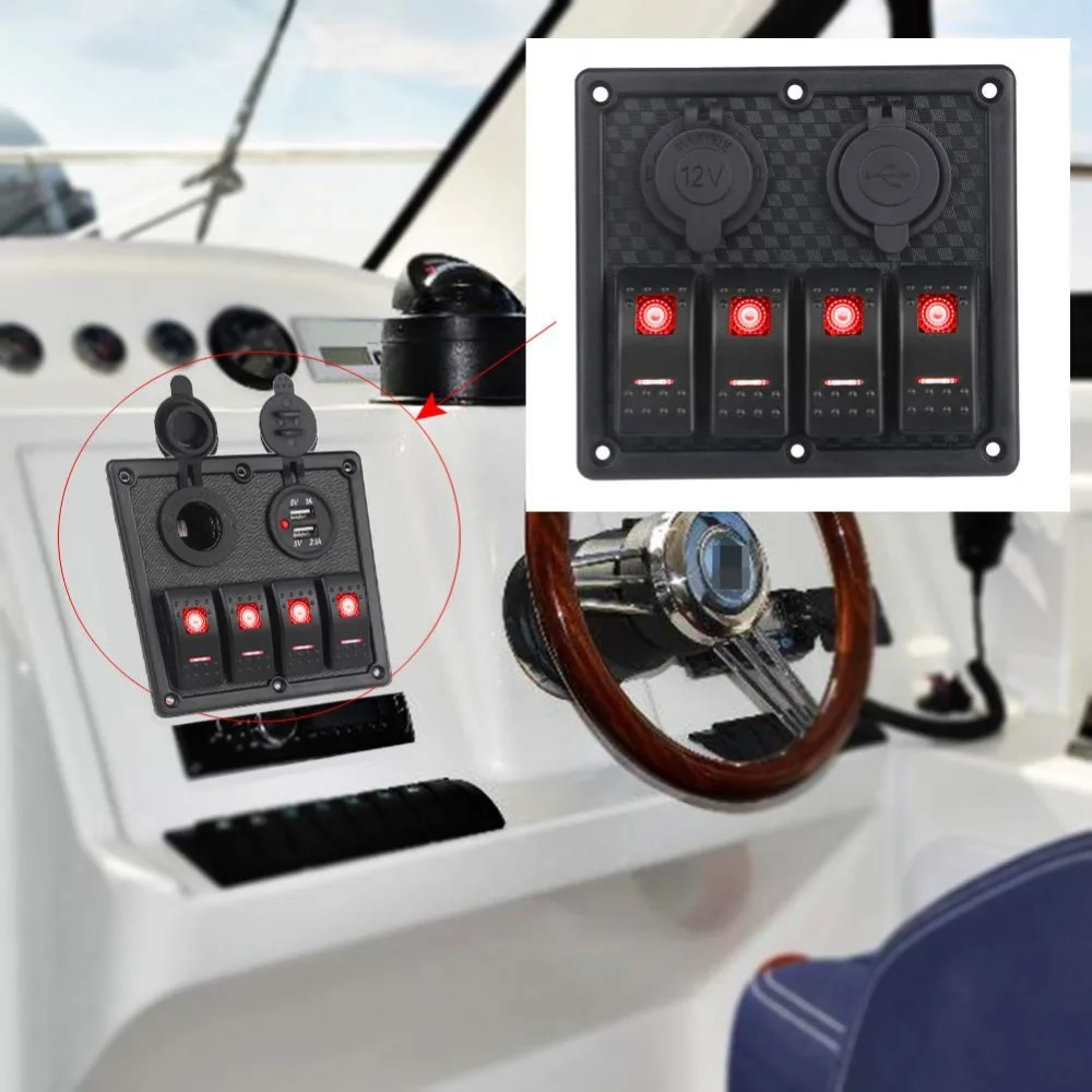 Водонепроницаемая морская 4-х клавишная панель с двойным USB-зарядным устройством