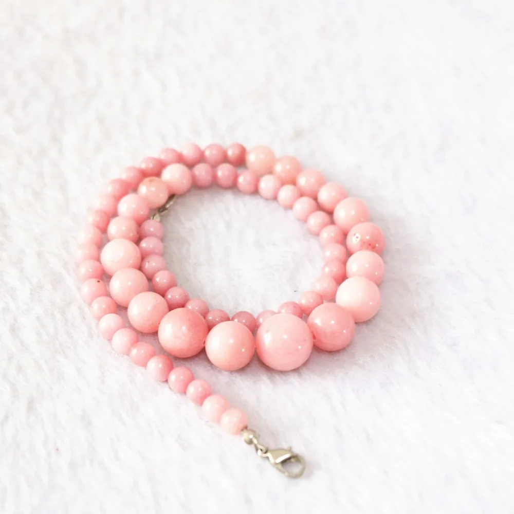New Fashion Women Pink Rhodochrosite 6-14mm Round Beads Diy Necklace Elegant Chain Choker Jewelry 18inch B617 | Украшения и