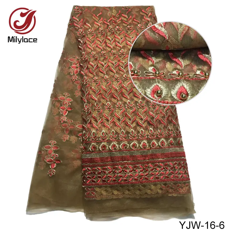 New coming embroidery lace fabric with stones high quality african nigerian tulle net for dress YJW-16 | Дом и сад