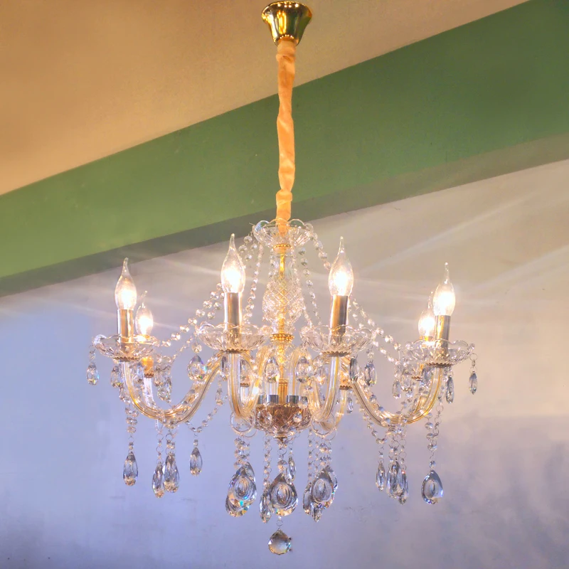 Европейская свеча хрустальная лампа 6/8 голова золото гостиная спальня люстра