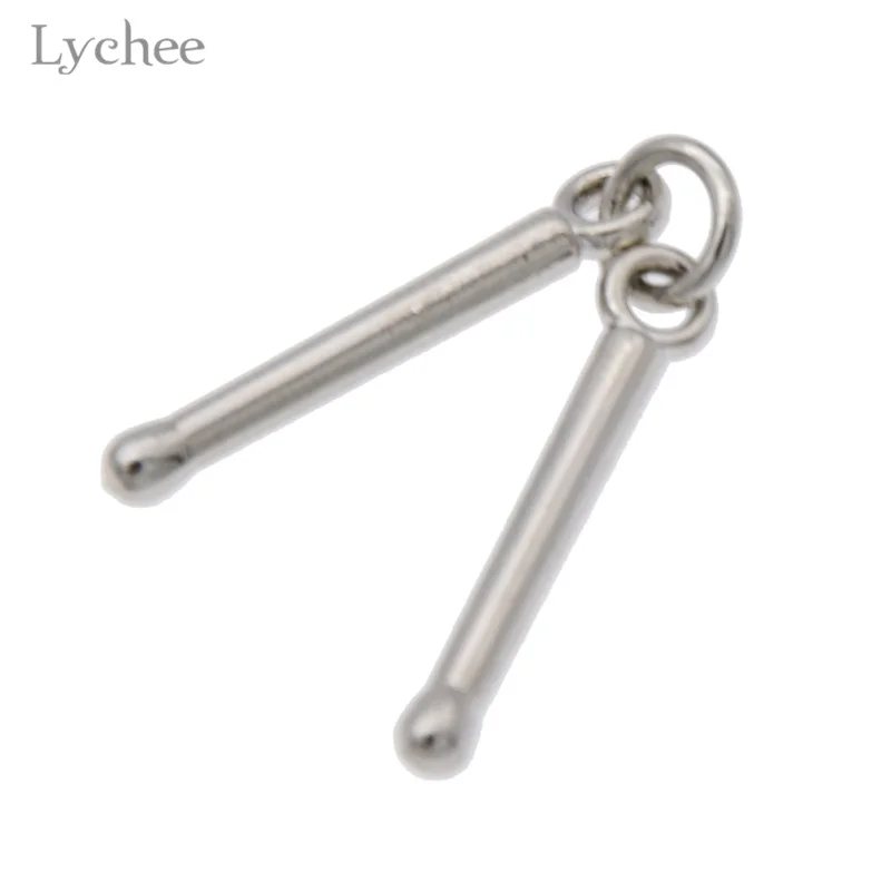 Lychee 10 шт./лот серебряный цвет сплава барабаны подвески палочки музыкальные