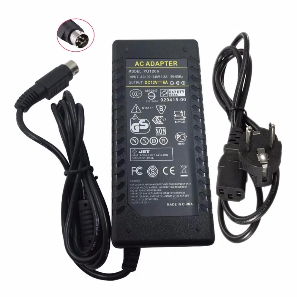 12V6A преобразователь переменного тока в постоянный адаптер 4 Pin переключения Питание 72W фары для 4-контактный разъем для ЖК-дисплей ТВ монитор адаптер DVR кабель Зарядное устройство