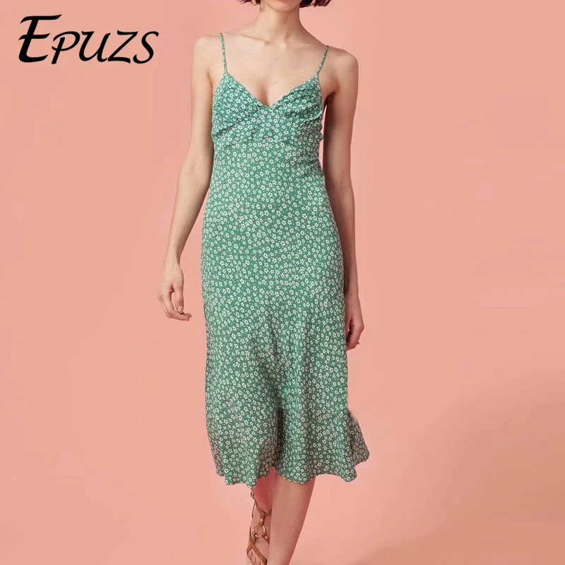 Винтажное красное и зеленое платье средней длины с цветочным принтом женское