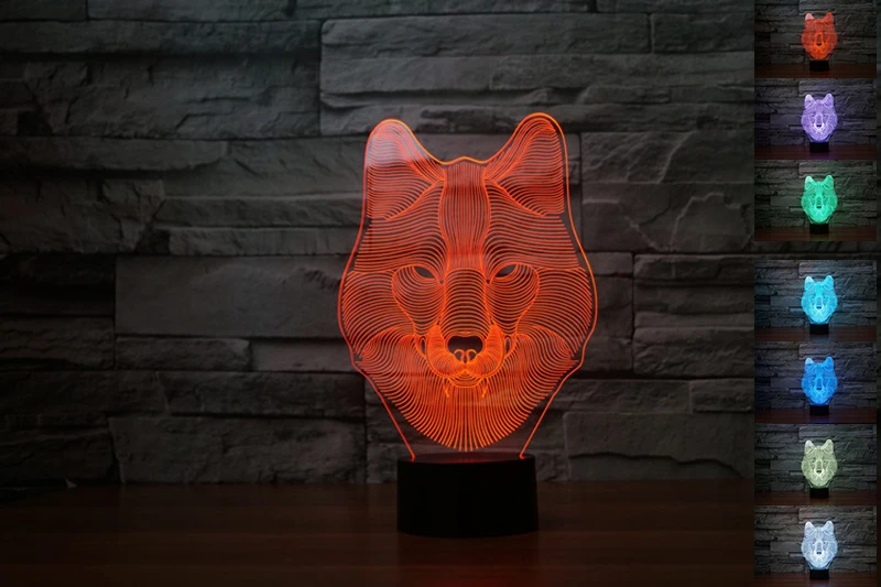 7 цветов волк лампа Акриловая 3D свет usb стол 3D ночник сенсорный Иллюзия Lampara лампе Офис декоративный свет fding