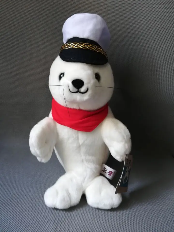 

about 30cm scarf seal plush toy white seal with hat soft doll toy Christmas gift b1884