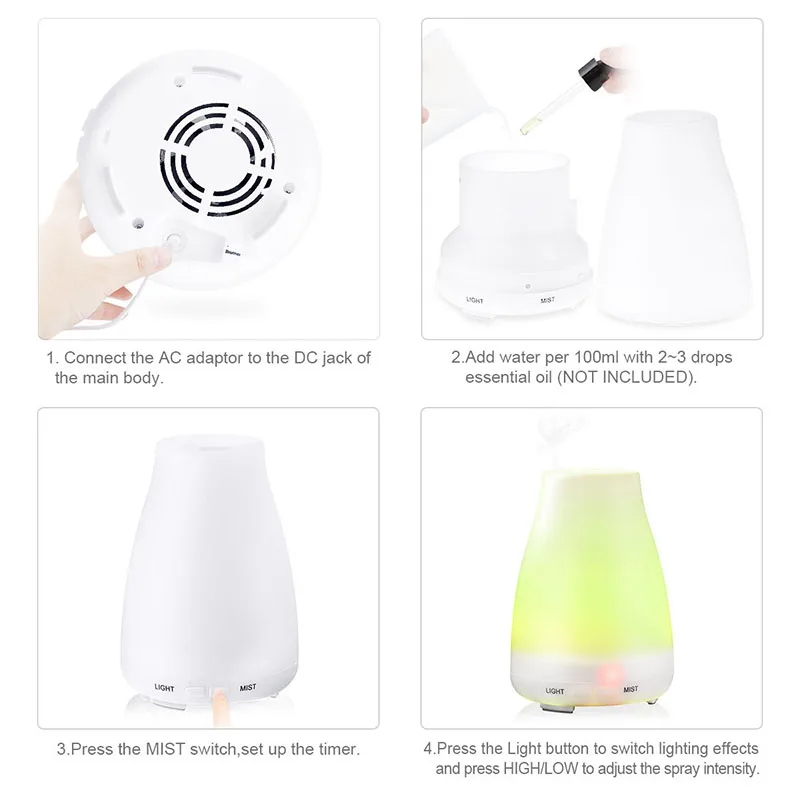 

COOSA Mini Creative Aroma Essential Oil Diffuser 100ml Ultrasonic Air Humidifier 7 Color LED Lights Mist Maker for Home Baby