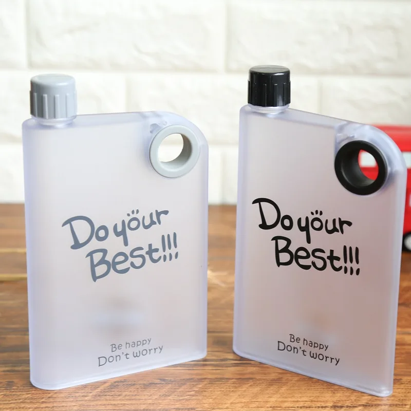

Frosted Flat Watter Bottle for Students Office Lady Notebook Portable Bottle of Water Style Fashion With Hanging Hole