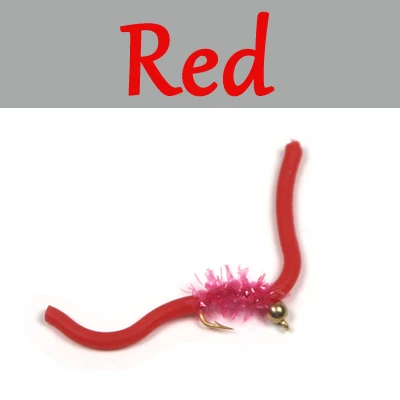 Red 10pcs ICERIO 10PCS San Juan Worm Brass Bead Head Squirmy Wormy Fly Trout Fly Fishing Lures Nymphs#10 - Цвет: Red 10pcs
