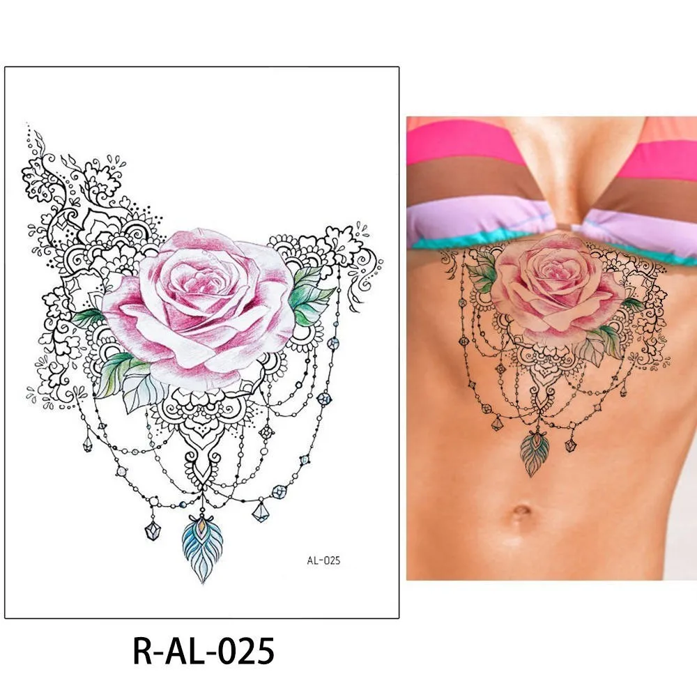 R-AL-025 Glaryyears 1 шт. 15*21 см Горячая цветок Макияж груди временная татуировка наклейка поддельные тату флеш-тату водонепроницаемый сексуальный боди-арт женский - Цвет: R-AL-025