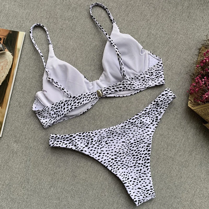 Polka Dot Bikini 2021 Underwire Bra Swimsuit Woman Bandeau Swimwear Female Sexy Set Push Up Brazilian Bathing Suit Swim | Женская одежда