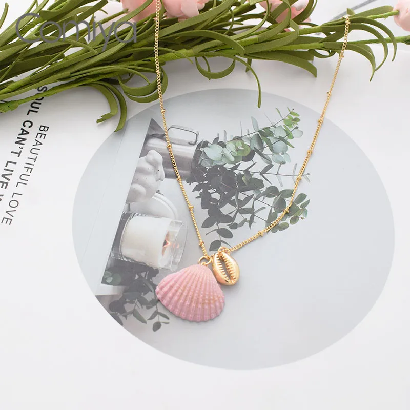 Comiya Fashion Zinc Alloy Chokers Necklaces Gold Color Long Links Chain Necklace For Women Shells Jewelry From India | Украшения и