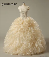 new sweetheart champagne quinceanera dresses 2019 ball gown with pearls crystal cheap quinceanera gowns long prom dress
