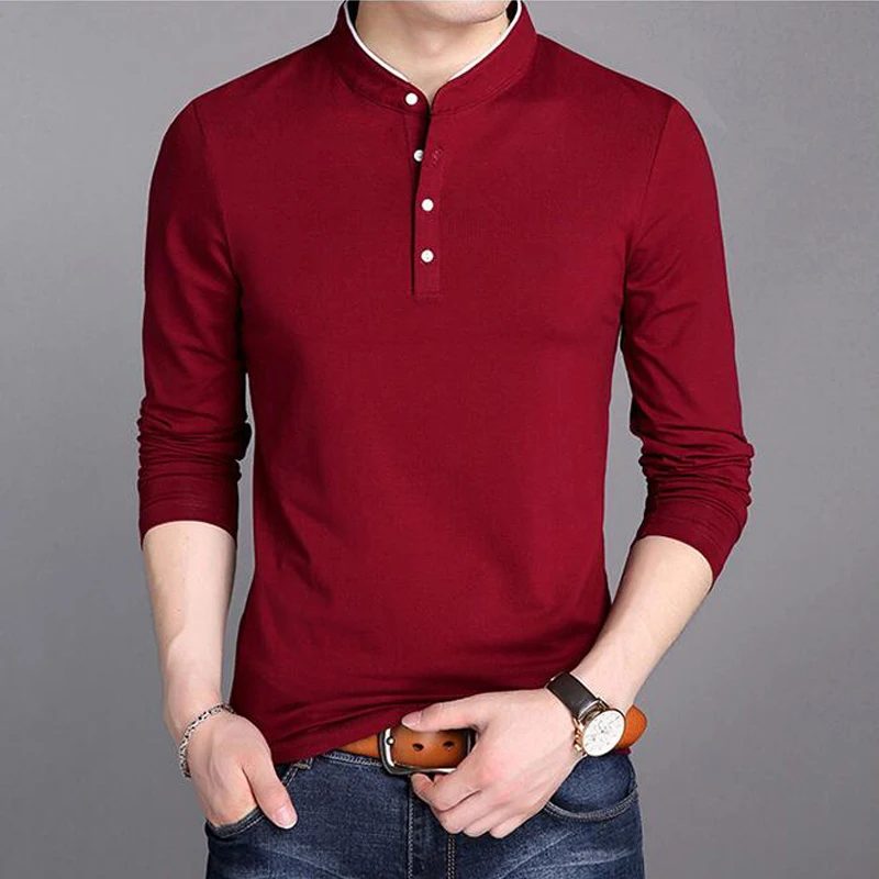 Мужская футболка с длинным рукавом и воротником стойкой размеры до 5XL|new men polo