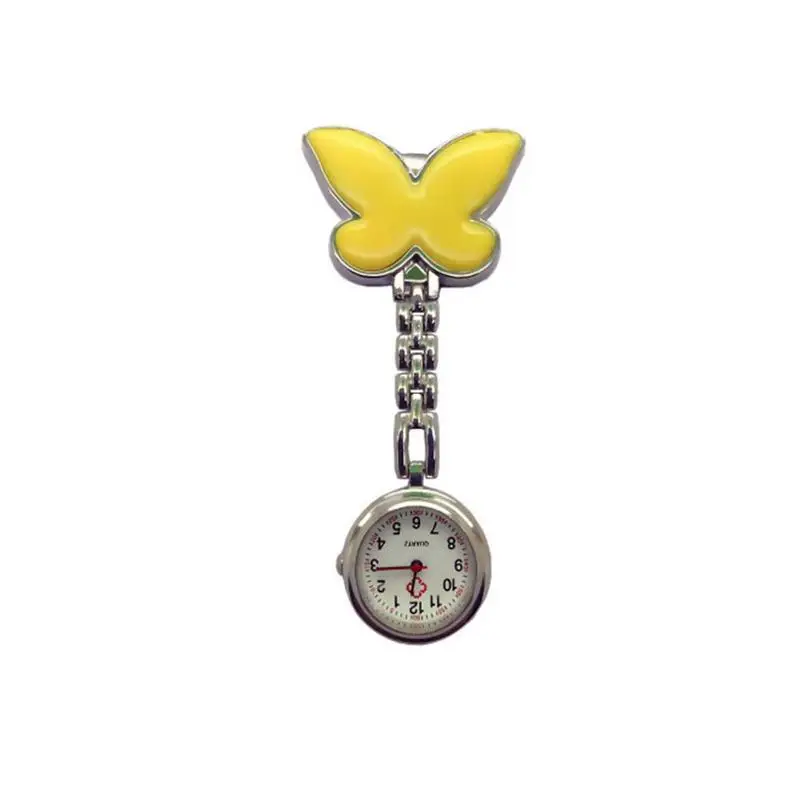 Yellow Clip-on брошка брелка Подвеска Висячие часы для женщин бабочка дизайн унисекс часы Мода доктор медсестра карманные часы Лидер продаж - Цвет: Yellow