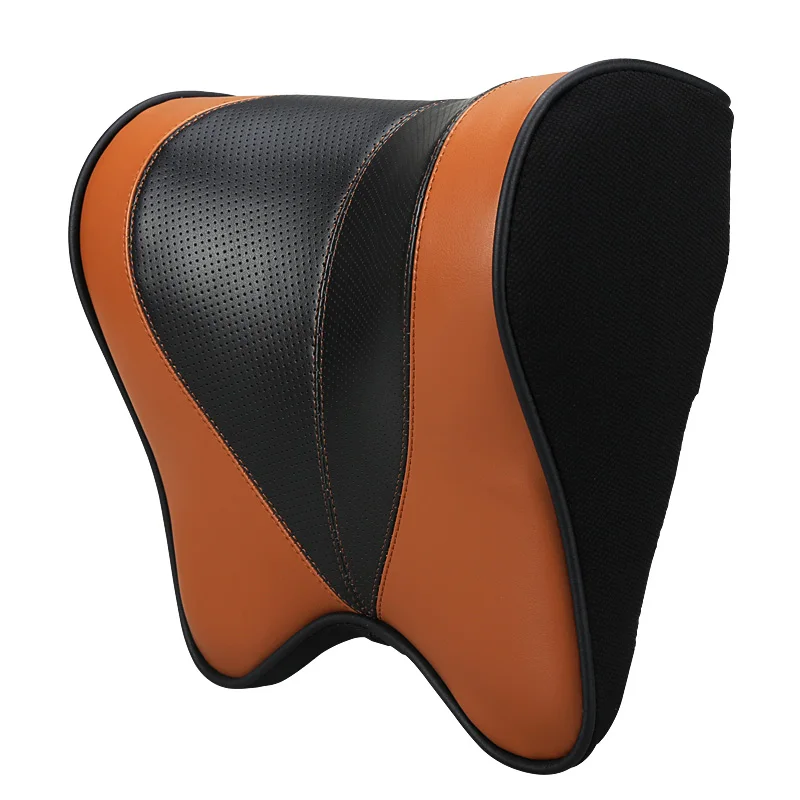 1pcs black brown Подголовник для автомобиля из натуральной кожи, подушка для шеи с эффектом памяти, автомобильное сиденье для вождения, подголовник, дышащие поддерживающие подушки, аксессуары для интерьера - Цвет: 1pcs black brown